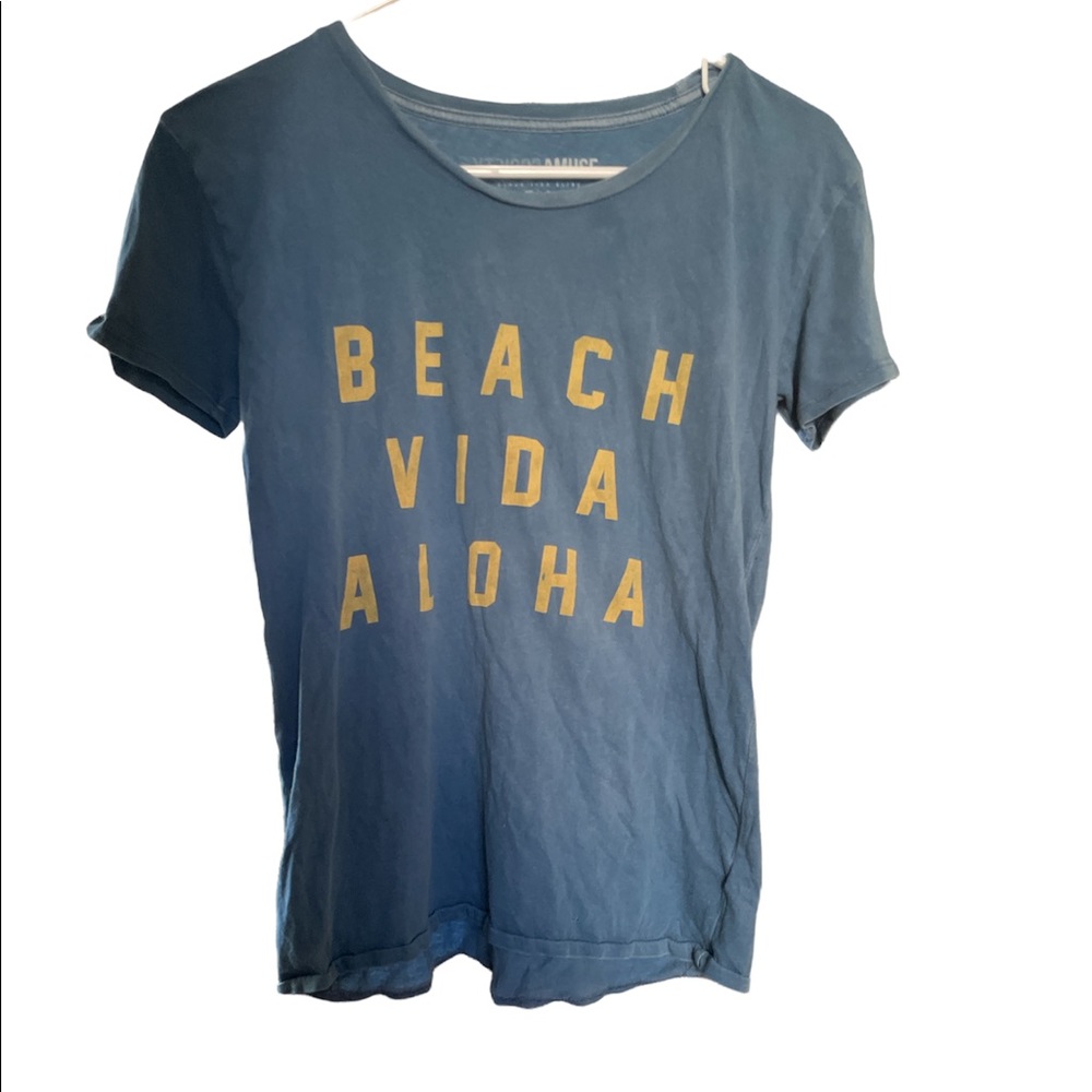 AMUSE SOCIETY BEACH VIDA BLING XS BLUE TSHIRT “BEACH VIDA ALOHA”